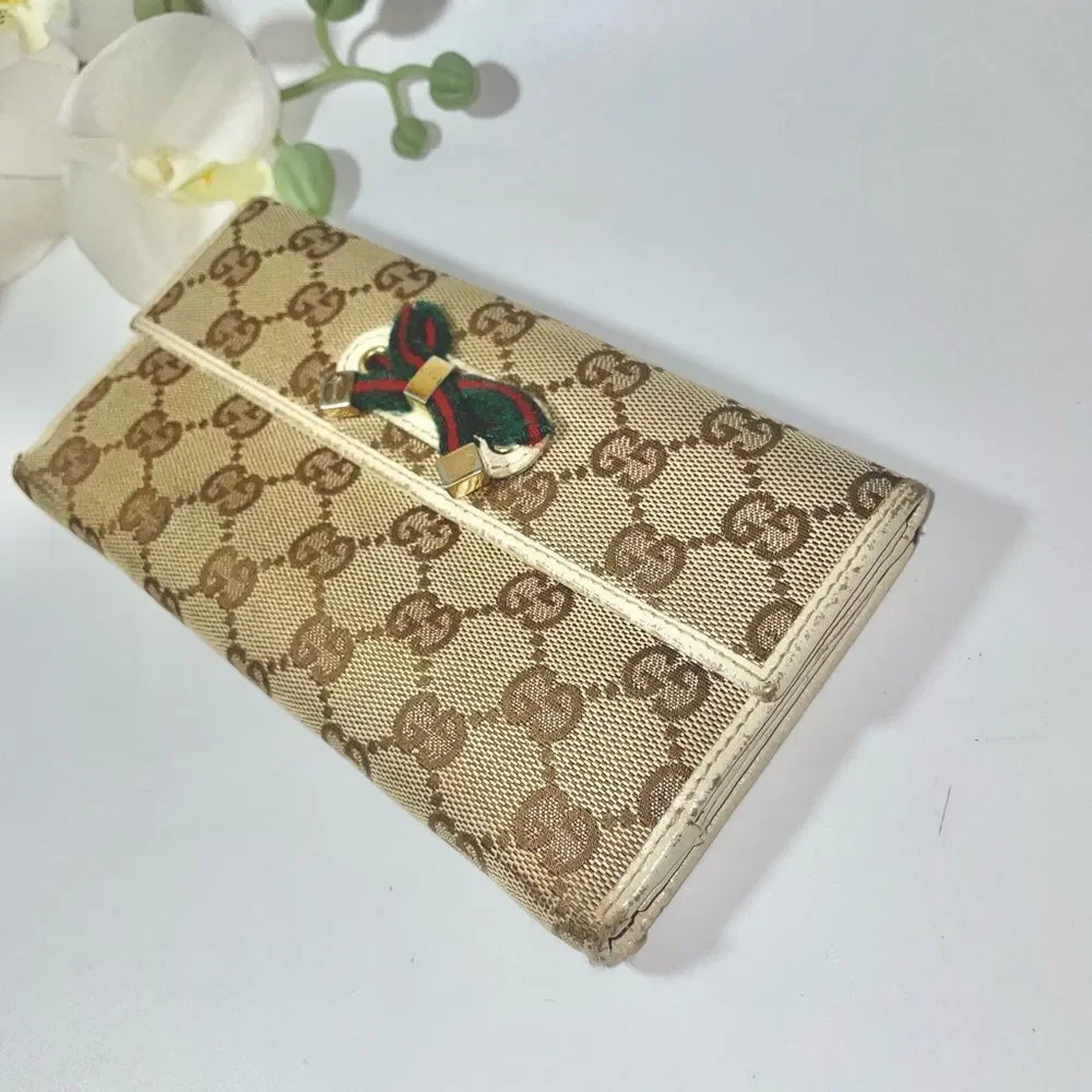 Gucci GG Logo Canvas Leather Trim Continental Wallet - Picture 7 of 15